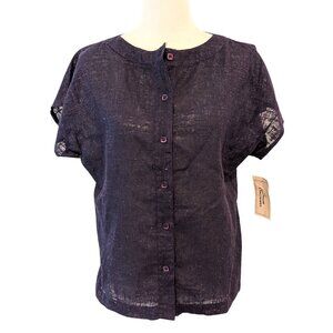 Vintage Susan Burrowes Womens NWT Sz 10 Purple Linen Blend Boxy Lightweight Top